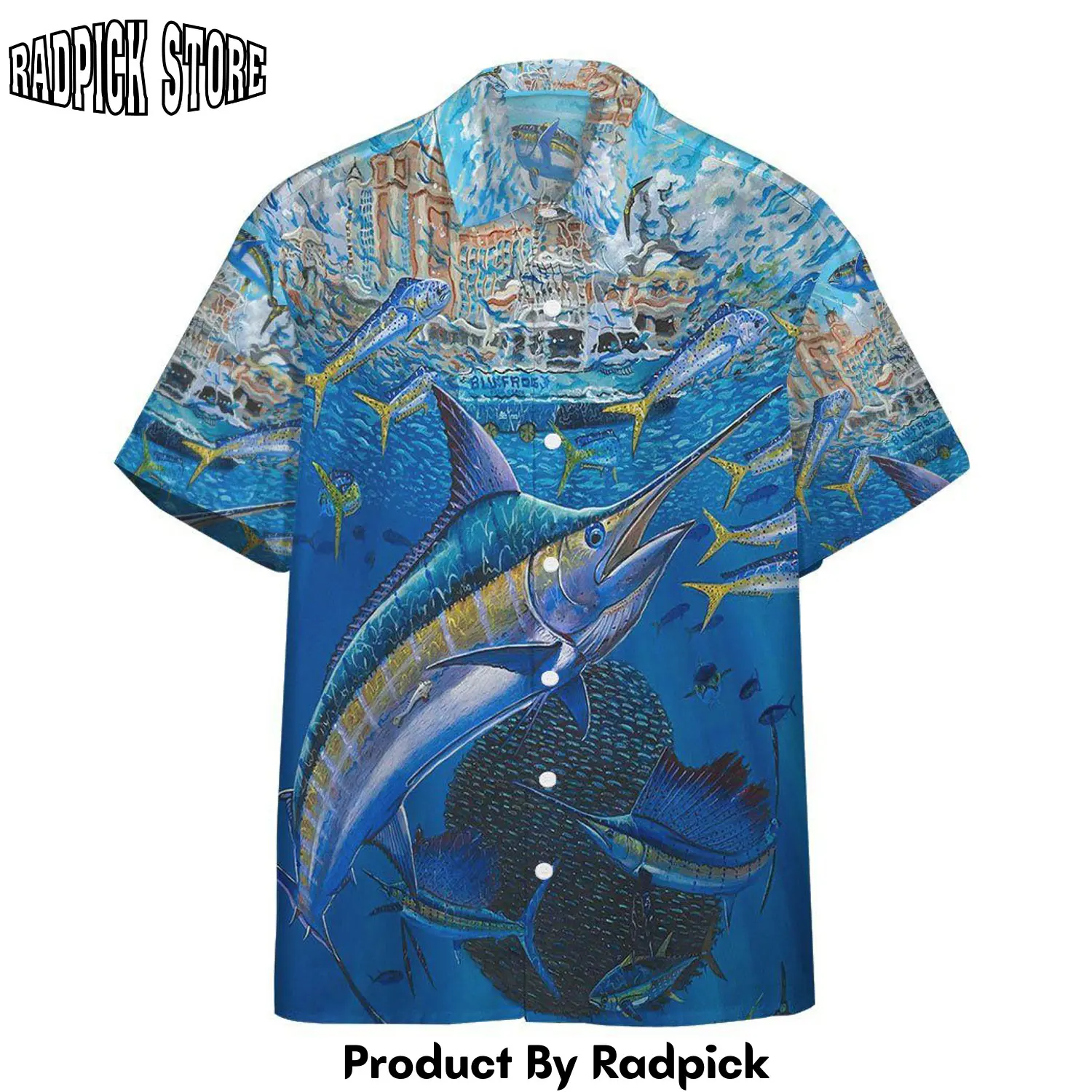 Radpick 3d marlin in blue water custom hawaii shirt rp292573